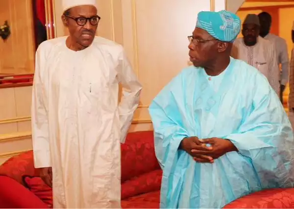 Photos: Ex-President Obasanjo Visits President Buhari In Aso Villa
