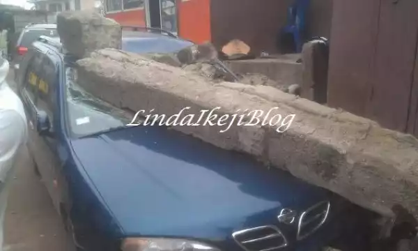 Photos: Pillar Collapses On Car, Kills Driver In Area Of Shomolu, Lagos