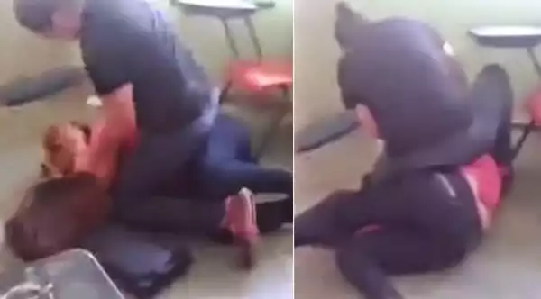 Woman beats teacher mercilessly in front of her students for sleeping with her husband