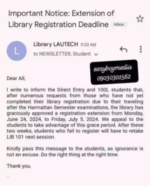 LAUTECH extends library registration deadline