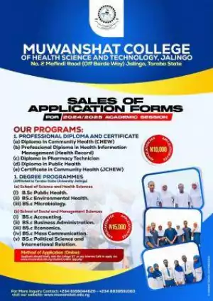 Muwanshat College of Health Science and Tech. releases admission form, 2024/2025