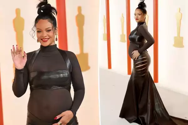 Oscars: Rihanna Shows Off Growing Baby Bump