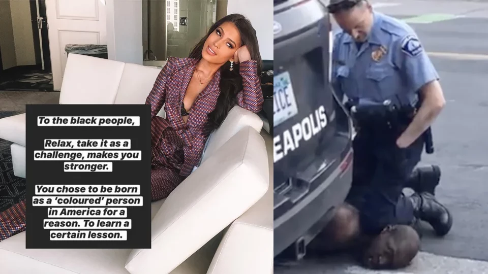 Outrage as former Miss Universe Malaysia calls protesters “foolish humans” and says the “whites won” as she reacts to George Floyd death