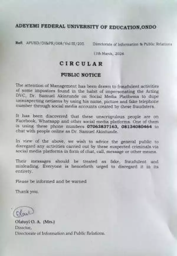 Adeyemi College of Education disclaimer notice