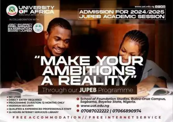 University of Africa Toru-Orua JUPEB admission form for 2024/2025 session