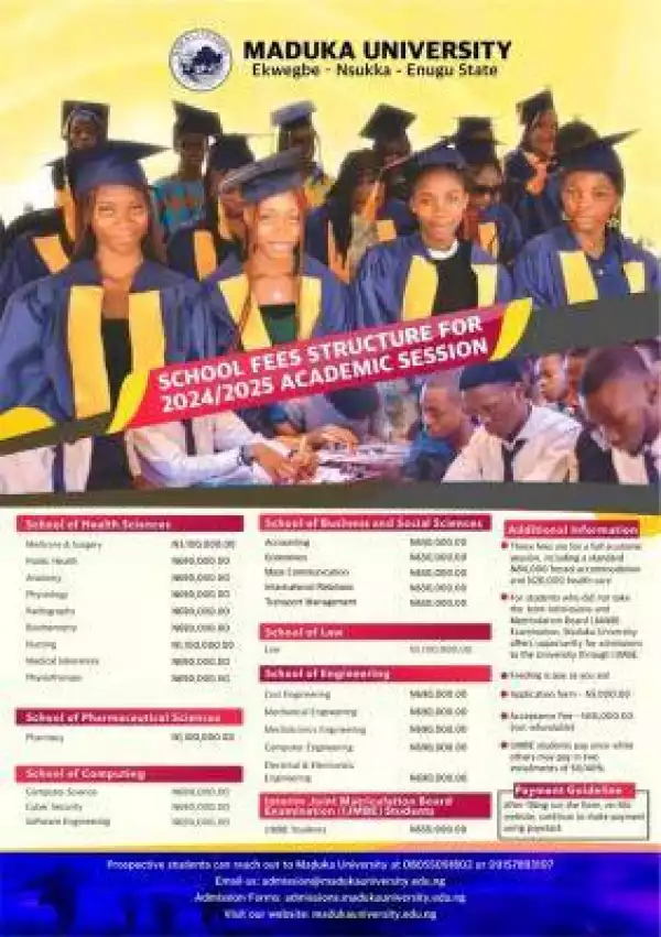 Maduka University releases school fees structure for 2024/2025 session