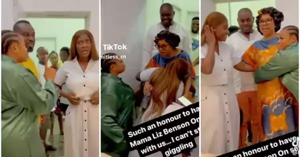 Video shows Mercy Johnson, Mike Godson and other actors ‘shaking’ as veteran Liz Benson arrives on set