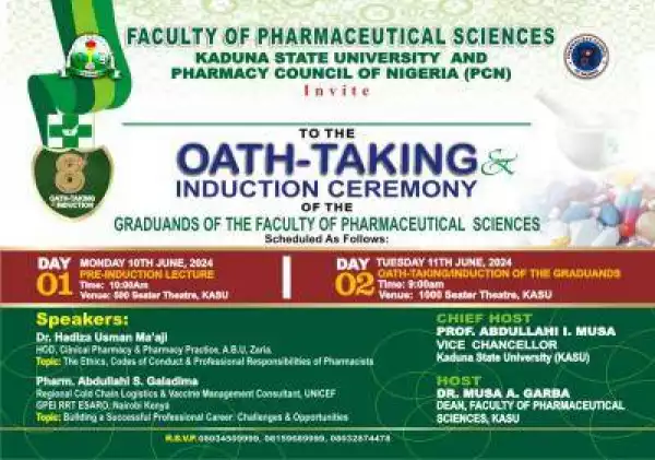KASU 8th Faculty of Pharmaceutical sciences Induction/oath-taking