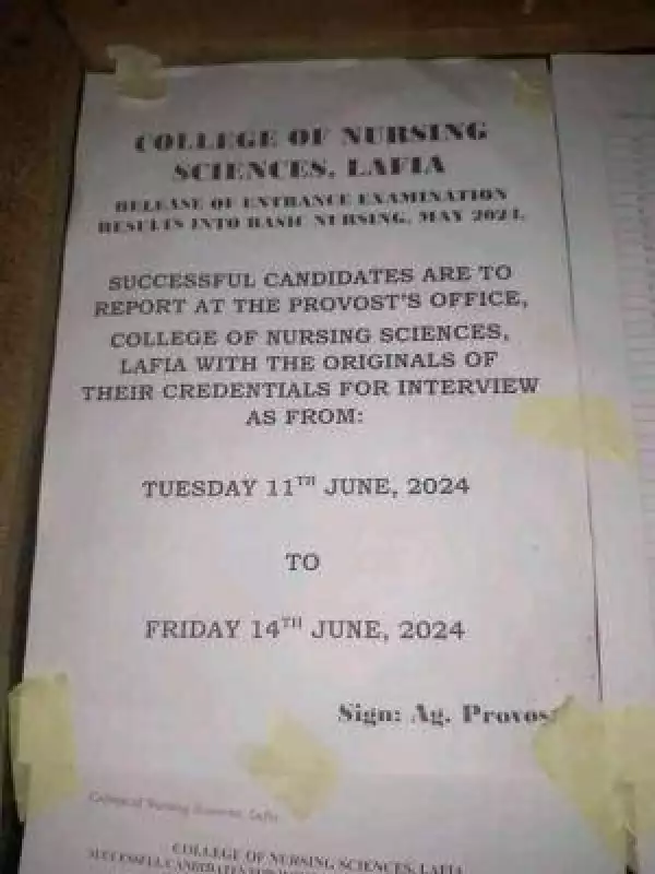 College of Nursing Science Lafia Release entrance examination result, 2024/2025