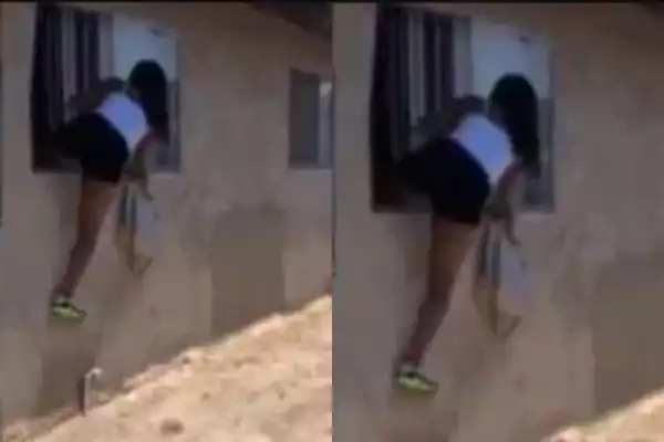 See The Awesome Way A Side Chick Escaped Through A Window After Lover’s Wife Came Knocking (Video)