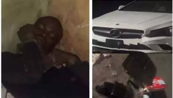 Residents amazed as thief enjoys sound sleep after receiving beating for stealing Benz parts (Video)