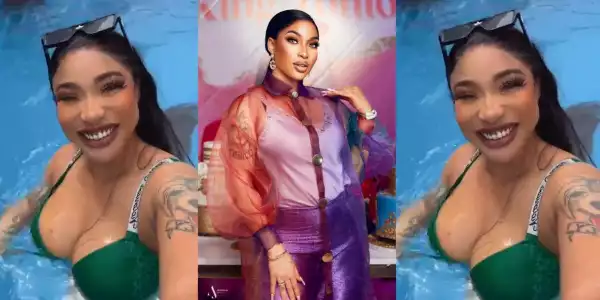 Tonto Dikeh stirs reactions as she exposes her nip*le while swimming at her birthday celebration (Video)